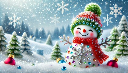 Fototapeta premium Snowman in colored crystals