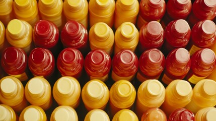 Colorful Bottles of Sauce in High Contrast View