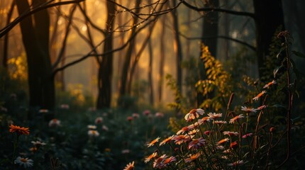 sunset in the forest
