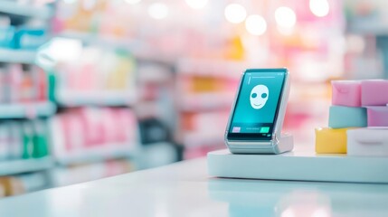 Hands-free payment accepted through facial recognition in a futuristic store