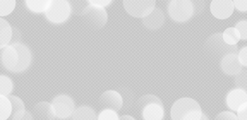White bokeh frame, blurry background, festive decoration. Vector illustration.