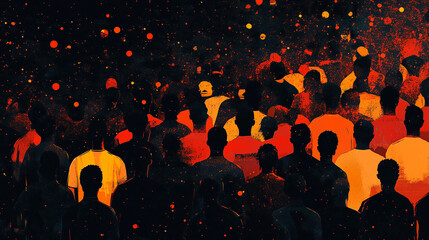 Psychedelic black illustration, crowd of people