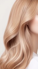 Naklejka premium Close-up of blonde wavy hair on a neutral background. Beauty and haircare concept for salon
