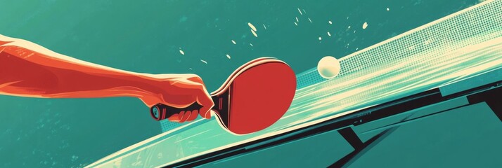 An action shot of a hand skillfully hitting a table tennis ball with a racket.
