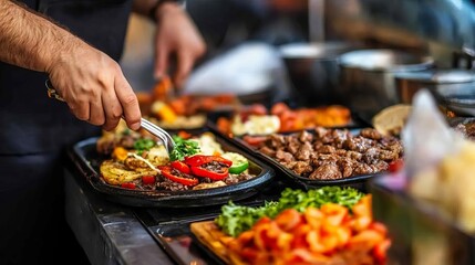 Obraz premium Vibrant street food scene with cashless payments through QR codes, lively modernity
