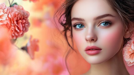Fototapeta premium Portrait of a young woman with vibrant floral accents