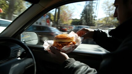 Naklejka premium Customer Receiving Food Through a Car Window