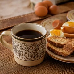 sunny-Side Up Eggs Breakfast with black tea