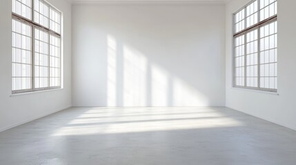 A spacious, empty room with large windows allowing natural light to illuminate the space.