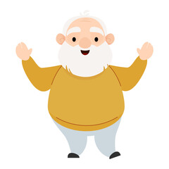 Cheerful senior elderly man in sweater with raised hands