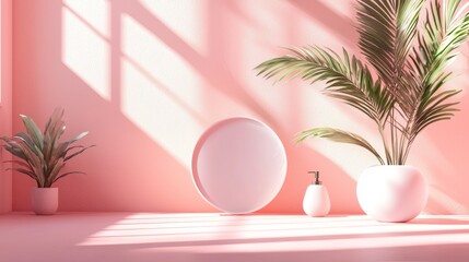 Obraz premium Minimalist interior with pastel decor and natural sunlight