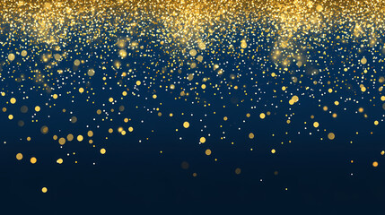Naklejka premium Abstract golden bokeh lights and stars on a dark blue background, a luxurious and elegant glitter wallpaper design for a party, New Year's, or Christmas concept