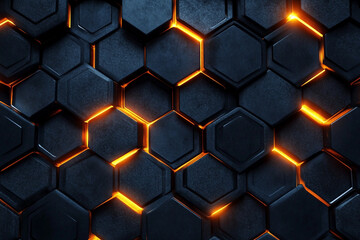 Futuristic 3D geometric wall background with polished black blocks ai generative technology