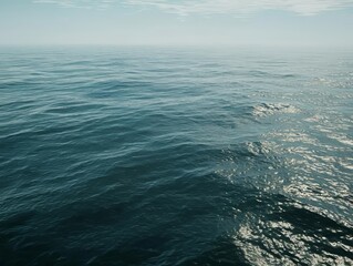 Obraz premium Vast Ocean Surface, Waves, Ripples, Blue, Horizon, Sky, Water, Seascape, Nature, Sunlight