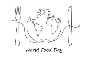World Food day in one continuous line. One line drawing, minimalism. Vector illustration.