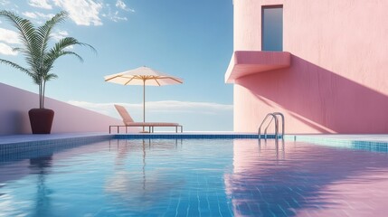 Fototapeta premium Umbrella and chair around outdoor swimming pool