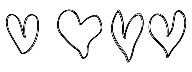 Doodle hearts sketch set. Various different hand drawn heart icon love collection isolated on white background. Red heart symbol for Valentines Day. Vector illustrator. EPS 10