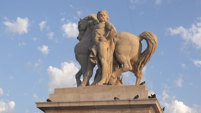 Statue of Gallic rider on the left bank of Pont d'Iena (Jena Bridge) in Paris
