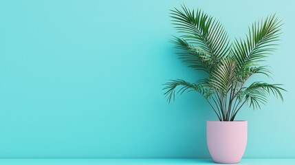 Obraz premium Minimalist tropical plant on a pastel blue background