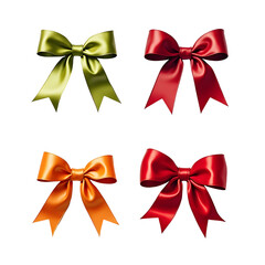 Set of red bows for gifts and decorations, white transparent background PNG
