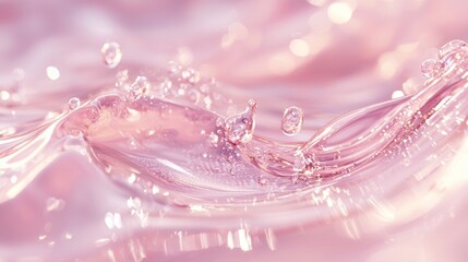 Pink liquid with sparkling motion and reflections