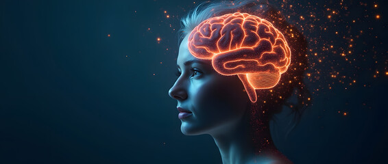 Abstract Portrait of a Woman with Brain and X-Ray Imagery