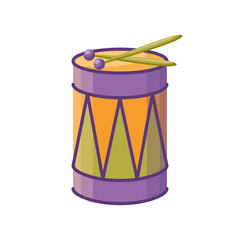 A colorful festive carnival drum isolated on a white background, featuring vibrant designs. Ideal for celebrations and events, this vector illustration represents music, fun, and joyful festivities.