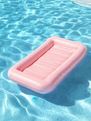 Pink air bed on pool with a blue water ready to relax