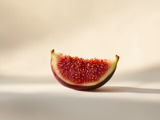 Close up of a sliced fig on a light background