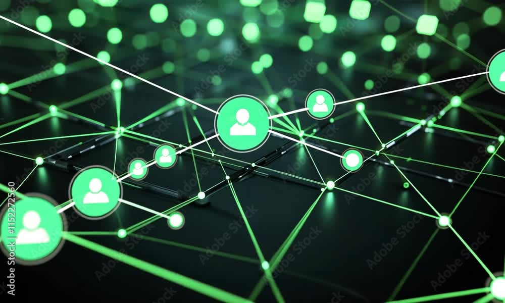 Poster abstract network visualization green nodes connected lines digital global networking technology conc