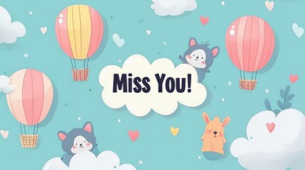 Adorable Animals in Hot Air Balloons: A Sweet Miss You Card