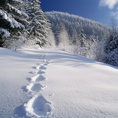 Pas dans la neige un jour ensoleillé