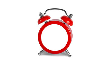 red alarm clock without numbers on white background