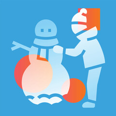 Boy sculpting a snowman line black icon. Sign for web page, mobile app, button, logo.