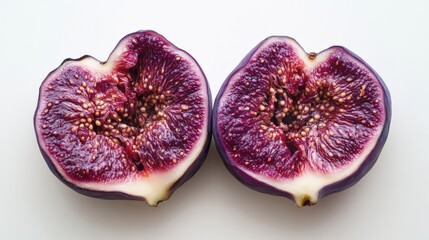Two sliced figs on a white background