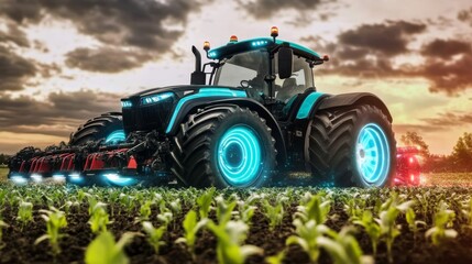 Fototapeta premium Digital transformation drives agricultural practices into the 0 era with smart farming solutions.