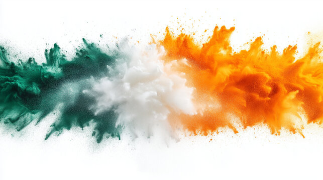 Orange and green color powder splash. Concept for India independence day, 15th of august. Republic day india. Sun, 26 Jan, 2025