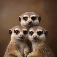 A group of cool meerkat before plain solid background