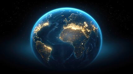 Fototapeta premium Cities across India light up in a shimmering display from the perspective of outer space against a dark backdrop