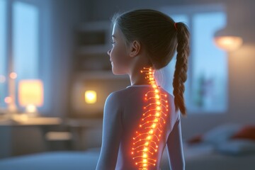 Pediatric Clinical Illustration of Scoliosis Back Curvature with Soft Lighting in a Calm Setting to Highlight Medical Visualization for Educational Purposes