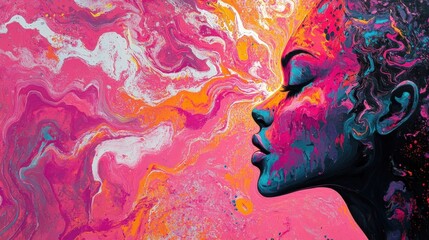 abstract portrait with flowing paint and vibrant colors