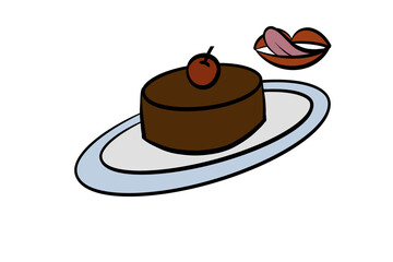 Chocolate cake with cherry on top and mouth tasting delicious food png 