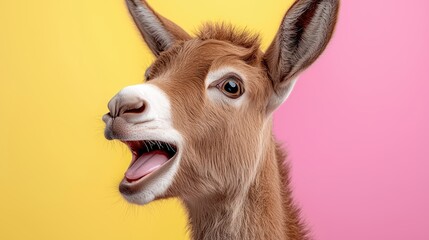 Obraz premium Playful goat portrait colorful background animal photography studio setting close-up fun expression