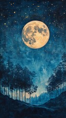 Naklejka premium Forest Night Moon
