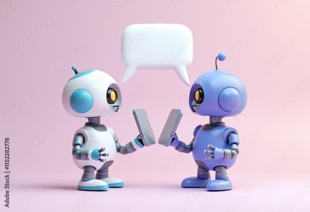Leinwandbilder two robots are having a conversation using smartphones.