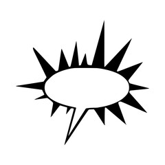 Vector illustration of a crinkle cut cloud shaped speech bubble direction right. Grayscale drawing of a segmented talk icon for comics.

