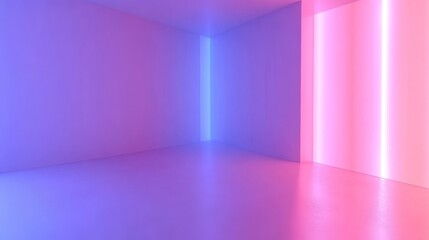 A minimalist room with colorful neon lighting creating a modern, atmospheric space.