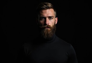 Obraz premium A bearded man with intense eyes stares directly at the camera.