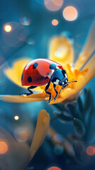 A stunning macro shot of a vibrant ladybug perched on a delicate bloom