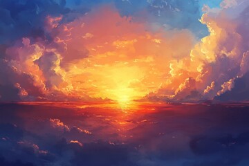 sunset sky with orange and blue clouds